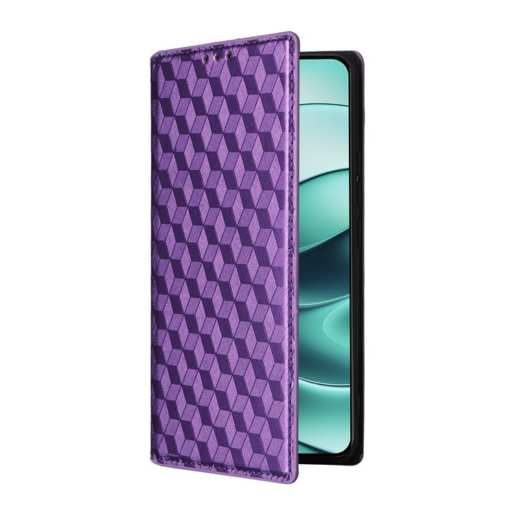 For Xiaomi Redmi Note 14 4G / 5G Wallet Case Rhombus Imprinted Leather Phone Cover - Purple