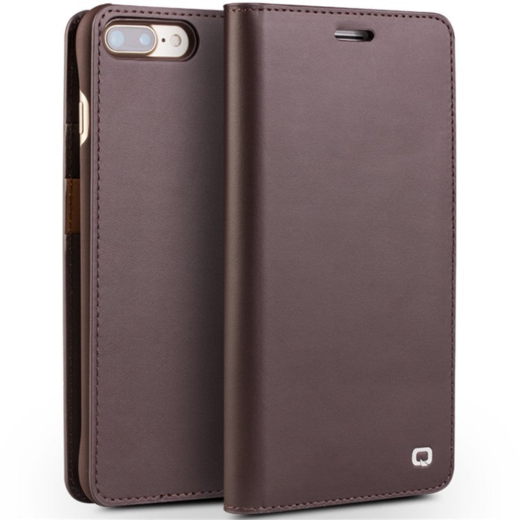 QIALINO-Genuine-Cow-Leather-Case-for-iPhone-SE-(2024)-/-SE-(2020)-/-8-/-7-Phone-Wallet-Cover---Dark-Brown