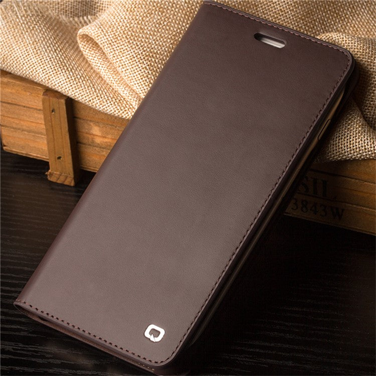 QIALINO-Genuine-Cow-Leather-Case-for-iPhone-SE-(2024)-/-SE-(2020)-/-8-/-7-Phone-Wallet-Cover---Dark-Brown