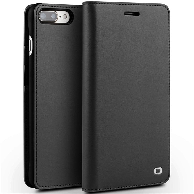 QIALINO-Genuine-Cow-Leather-Case-for-iPhone-SE-(2024)-/-SE-(2020)-/-8-/-7-Phone-Wallet-Cover---Black