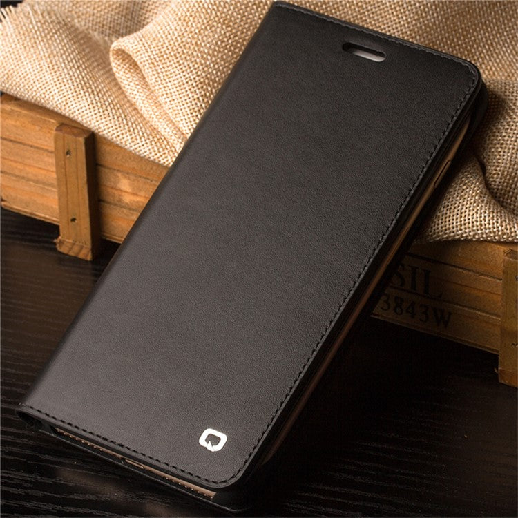 QIALINO-Genuine-Cow-Leather-Case-for-iPhone-SE-(2024)-/-SE-(2020)-/-8-/-7-Phone-Wallet-Cover---Black