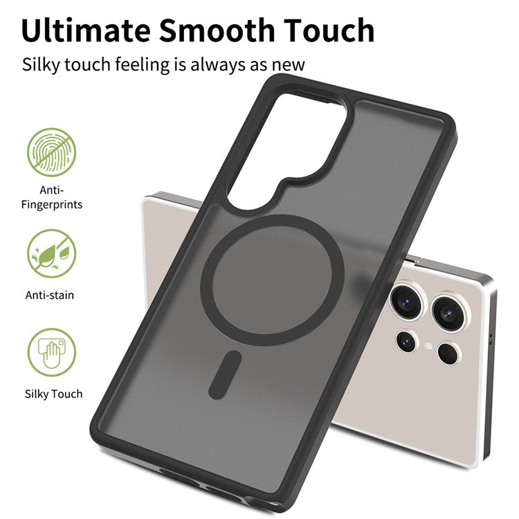 For Samsung Galaxy S25 Ultra Case Compatible with MagSafe TPU Frame Acrylic Back Phone Cover Skin Touch - Black