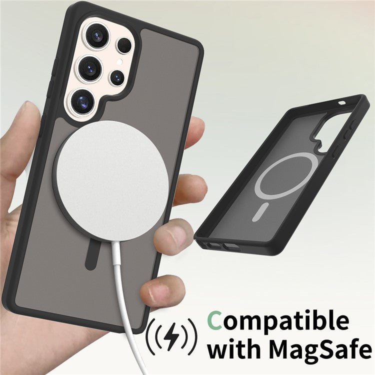 For Samsung Galaxy S25 Ultra Case Compatible with MagSafe TPU Frame Acrylic Back Phone Cover Skin Touch - Black