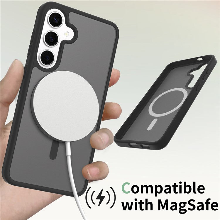 For Samsung Galaxy S25+ / S24+ Case Compatible with MagSafe TPU Frame Acrylic Back Phone Cover Skin Touch - Black