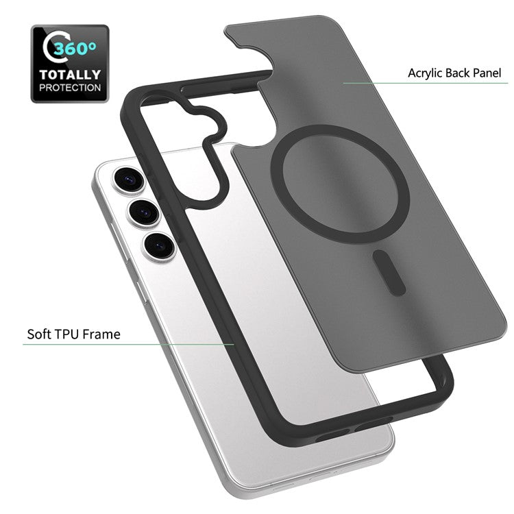 For Samsung Galaxy S25+ / S24+ Case Compatible with MagSafe TPU Frame Acrylic Back Phone Cover Skin Touch - Black