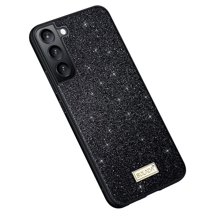 SULADA For Samsung Galaxy S25 Case PU Leather + PC + TPU Glitter Sequins Back Phone Cover - Black