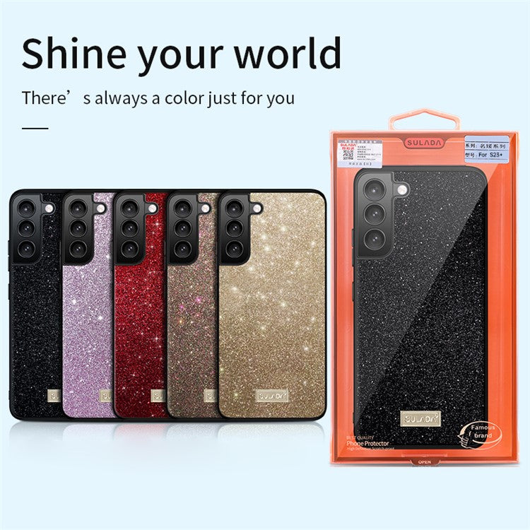 SULADA For Samsung Galaxy S25 Case PU Leather + PC + TPU Glitter Sequins Back Phone Cover - Black