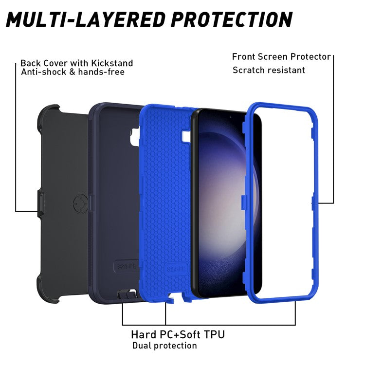 For Samsung Galaxy S24 FE Case Detachable PC+TPU Drop-Proof Back Cover - Black / Blue