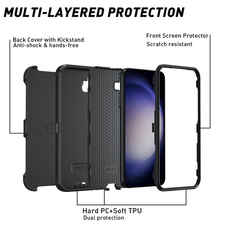 For Samsung Galaxy S24 Case Detachable PC+TPU Drop-Proof Back Cover - Black