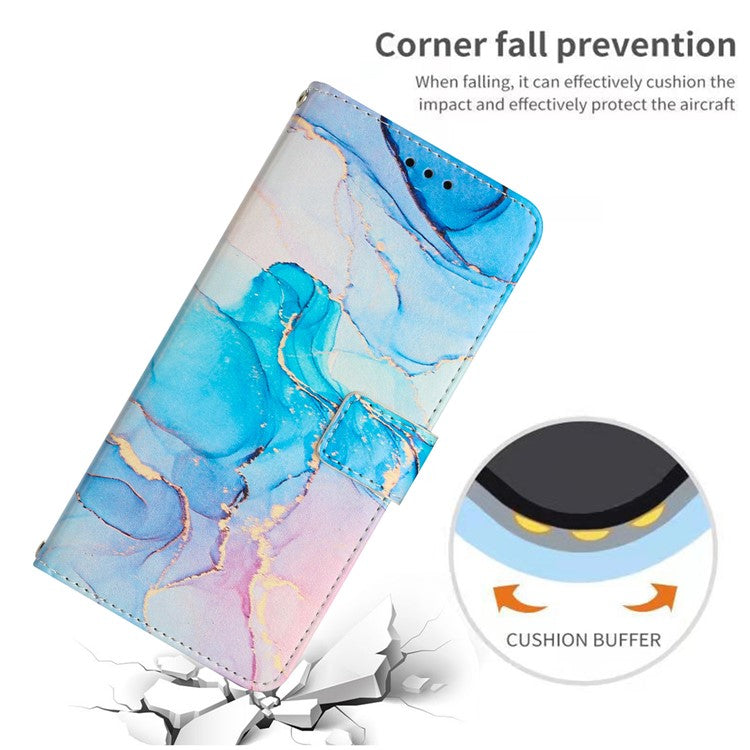 For Google Pixel 8a Stand Case Marble Pattern PU Leather Wallet Phone Cover with Wrist Strap - Pink  /  Green