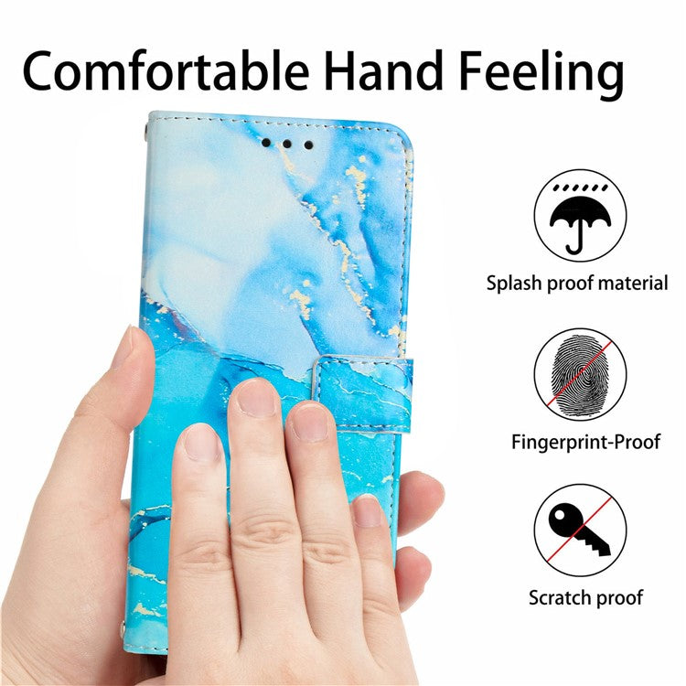 For Google Pixel 9 / 9 Pro Stand Case Marble Pattern PU Leather Wallet Phone Cover with Wrist Strap - Blue  /  Green