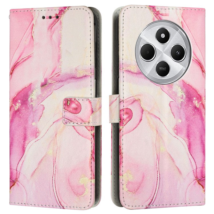 Stand Case for Xiaomi Redmi 14C 4G / 14R 5G / A3 Pro 4G / Poco C75 4G Marble Pattern PU Leather Wallet Phone Cover - Rose Gold