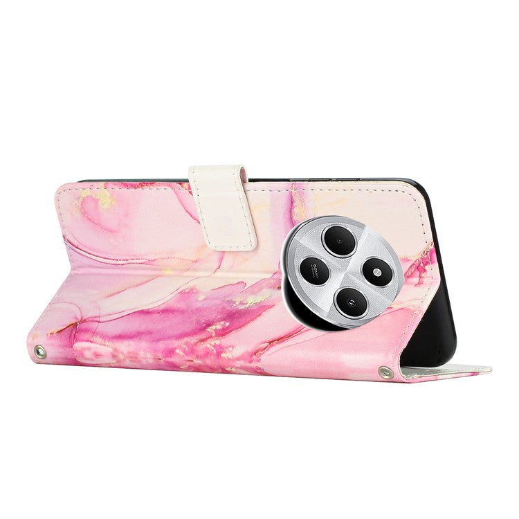 Stand Case for Xiaomi Redmi 14C 4G / 14R 5G / A3 Pro 4G / Poco C75 4G Marble Pattern PU Leather Wallet Phone Cover - Rose Gold