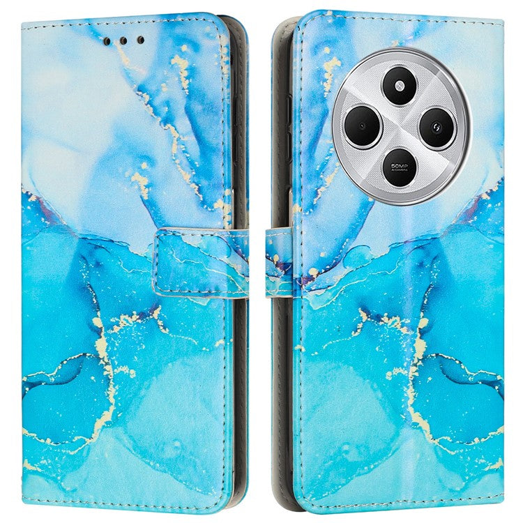 Stand Case for Xiaomi Redmi 14C 4G / 14R 5G / A3 Pro 4G / Poco C75 4G Marble Pattern PU Leather Wallet Phone Cover - Blue  /  Green