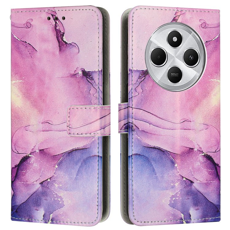 Stand Case for Xiaomi Redmi 14C 4G / 14R 5G / A3 Pro 4G / Poco C75 4G Marble Pattern PU Leather Wallet Phone Cover - Purple