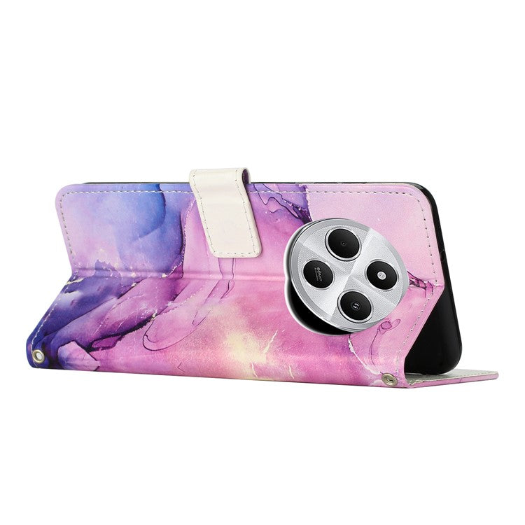 Stand Case for Xiaomi Redmi 14C 4G / 14R 5G / A3 Pro 4G / Poco C75 4G Marble Pattern PU Leather Wallet Phone Cover - Purple