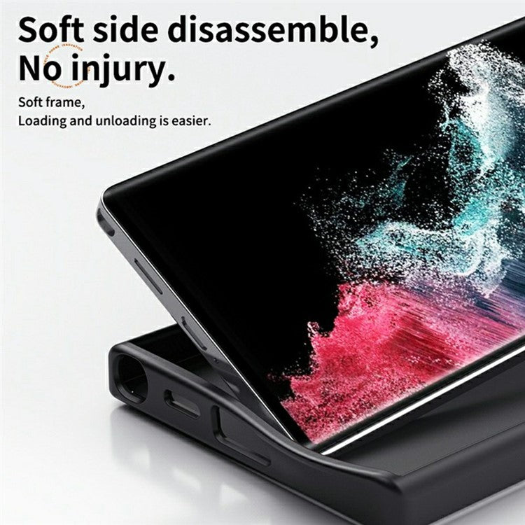 For Samsung Galaxy S25 Ultra Case Compatible with MagSafe PC+TPU Phone Cover Ring Holder Carbon Fiber Texture - Black