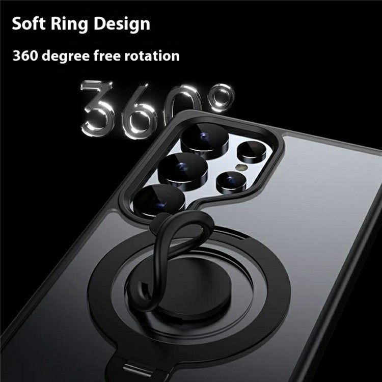 For Samsung Galaxy S25 Ultra Case Compatible with MagSafe Kickstand Matte PC + TPU Phone Cover with Silicone Ring - Black