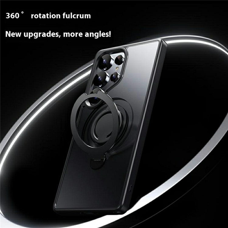 For Samsung Galaxy S25 Ultra Case Compatible with MagSafe Kickstand Matte PC + TPU Phone Cover with Silicone Ring - Black