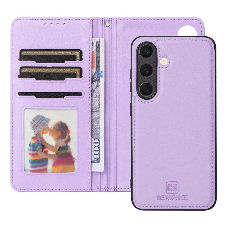 BETOPNICE 005 For Samsung Galaxy S25 Stand Case PU Leather Wallet Phone Cover - Purple