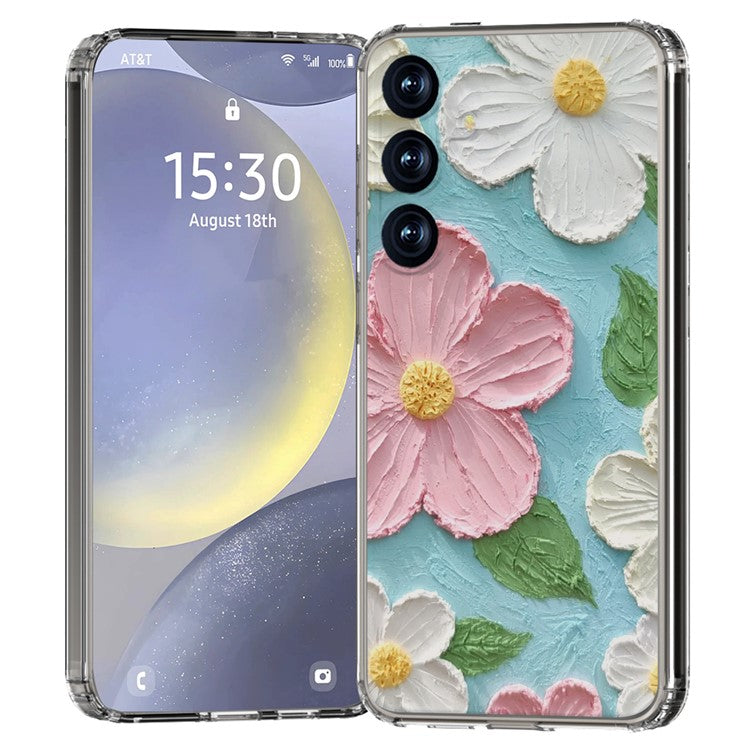 For Samsung Galaxy S25 Phone Case IMD Pattern Print PC TPU Mobile Cover - Pink White Flower