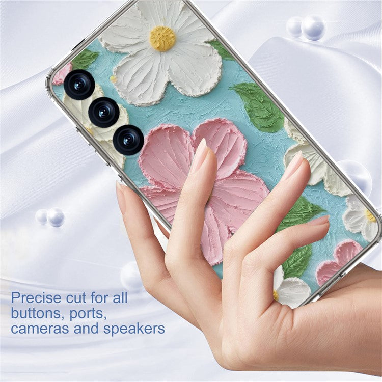 For Samsung Galaxy S25 Phone Case IMD Pattern Print PC TPU Mobile Cover - Pink White Flower