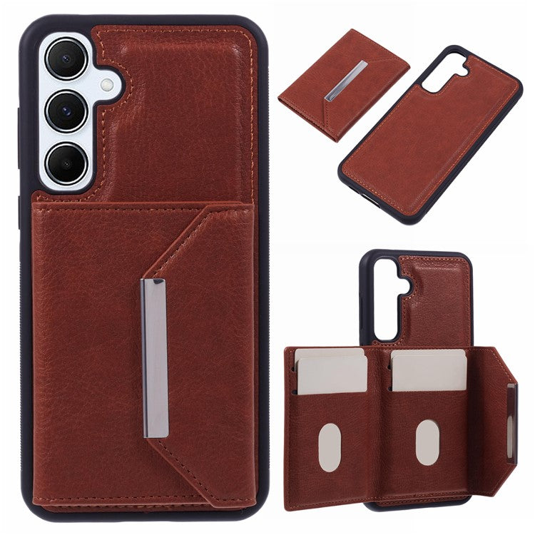 For Samsung Galaxy S25 Case Card Bag Kickstand TPU + PU Phone Cover - Brown