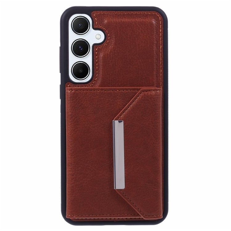 For Samsung Galaxy S25 Case Card Bag Kickstand TPU + PU Phone Cover - Brown