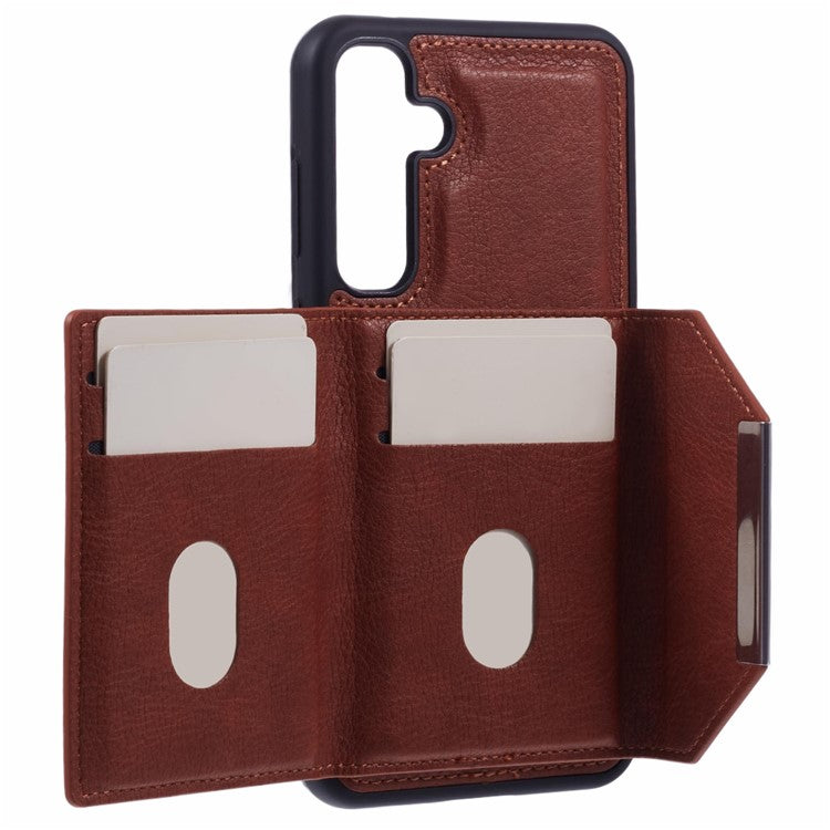 For Samsung Galaxy S25 Case Card Bag Kickstand TPU + PU Phone Cover - Brown