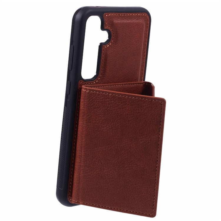 For Samsung Galaxy S25 Case Card Bag Kickstand TPU + PU Phone Cover - Brown