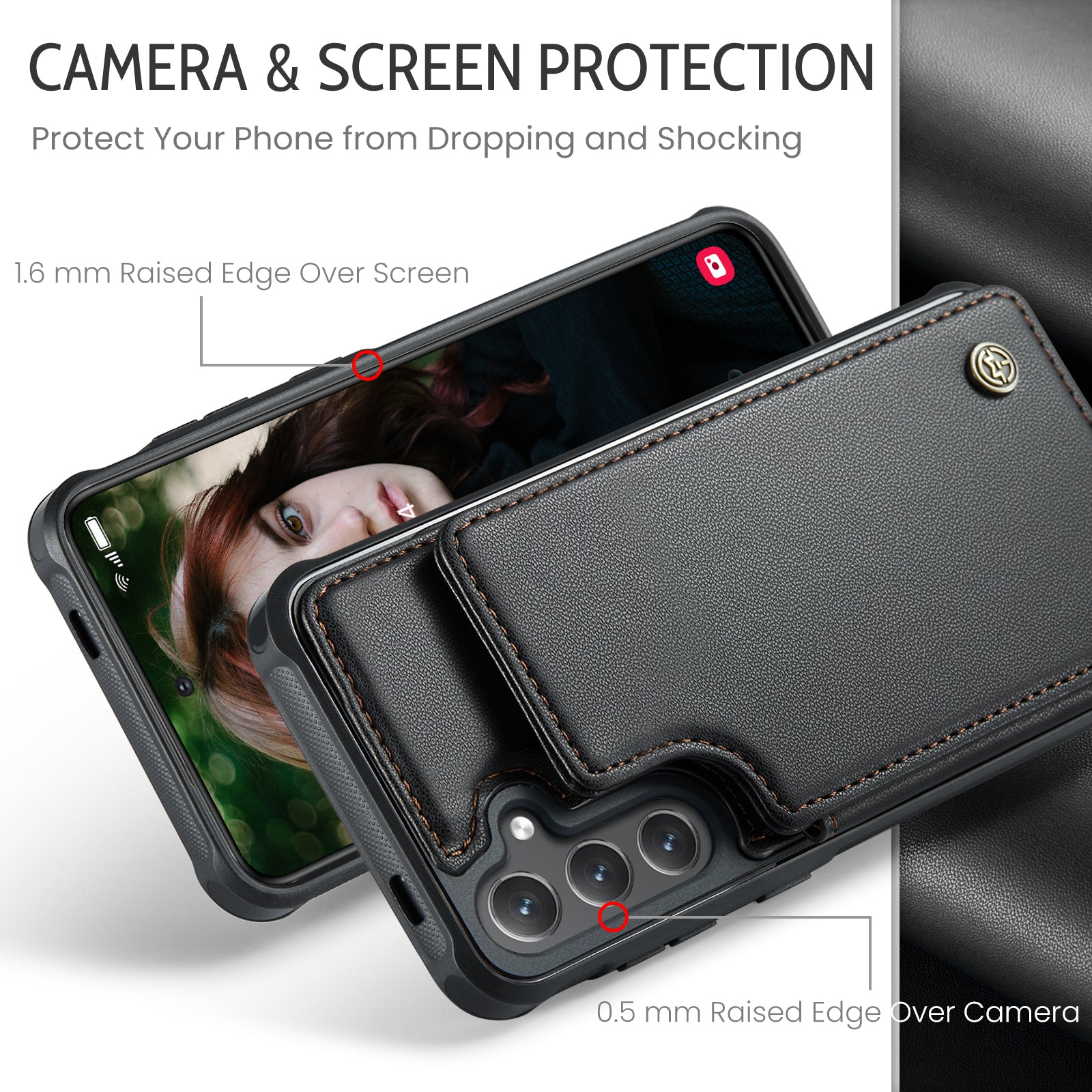 For Samsung Galaxy S25 Case CASEME C22 Series  Leather+TPU Cover RFID Blocking 5 Card Slots - Black