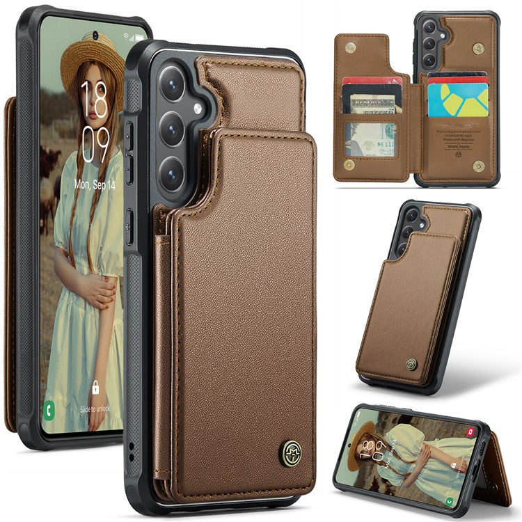 For Samsung Galaxy S25+ Case CASEME C22 Series  Leather+TPU Cover RFID Blocking 5 Card Slots - Brown