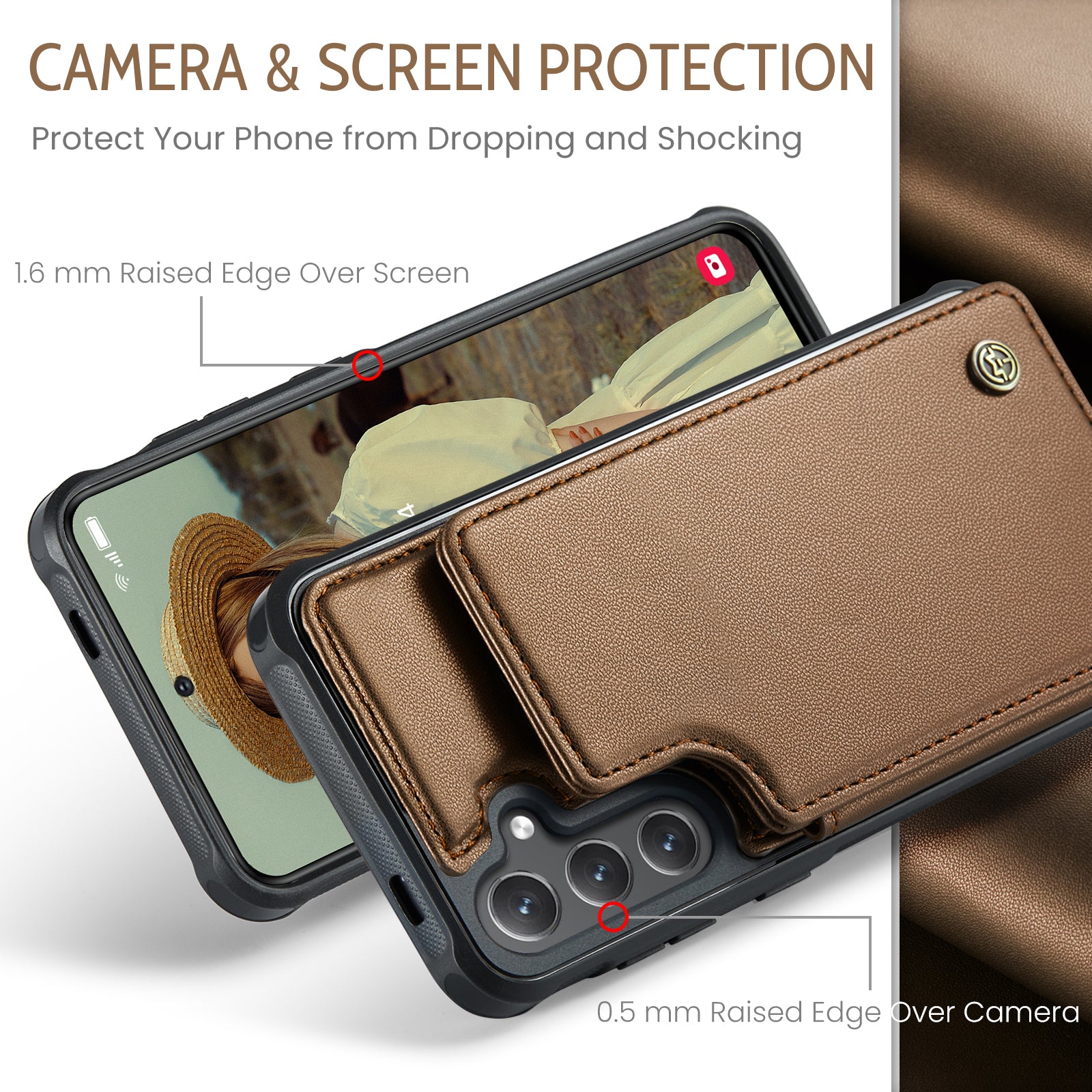 For Samsung Galaxy S25+ Case CASEME C22 Series  Leather+TPU Cover RFID Blocking 5 Card Slots - Brown