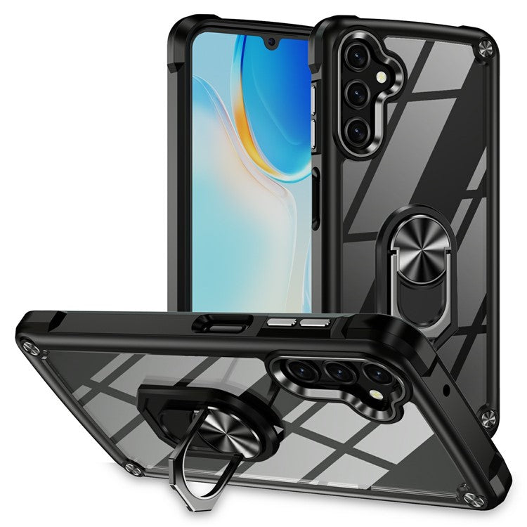 For Samsung Galaxy A26 5G Case Alloy Lens Frame PC + TPU Kickstand Phone Back Cover - Black