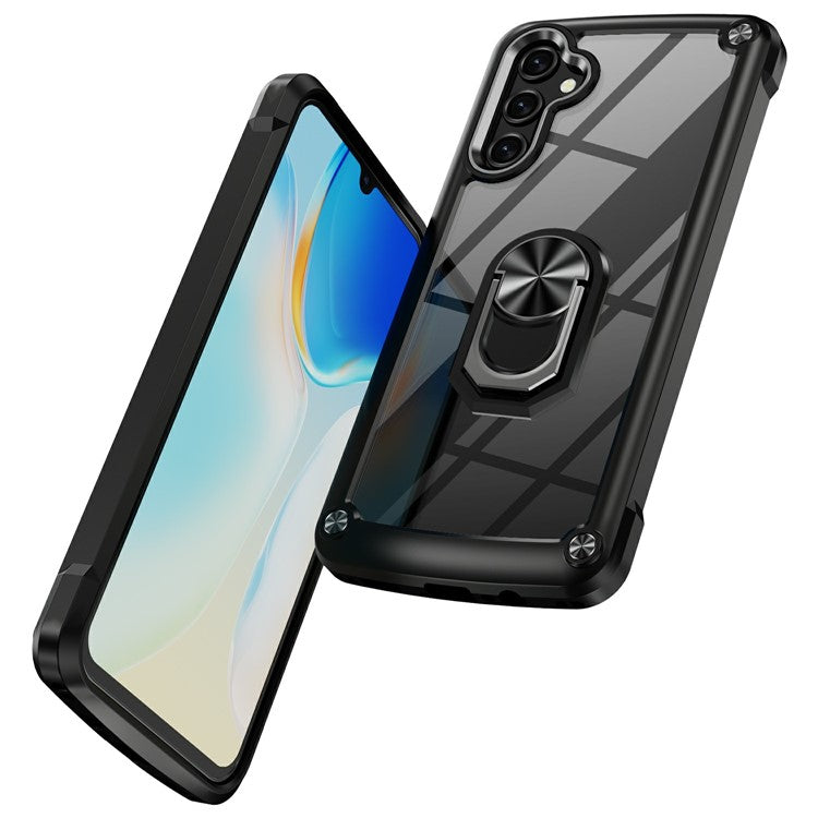 For Samsung Galaxy A26 5G Case Alloy Lens Frame PC + TPU Kickstand Phone Back Cover - Black