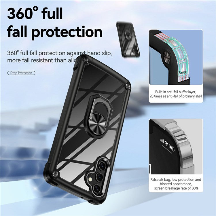 For Samsung Galaxy A26 5G Case Alloy Lens Frame PC + TPU Kickstand Phone Back Cover - Black