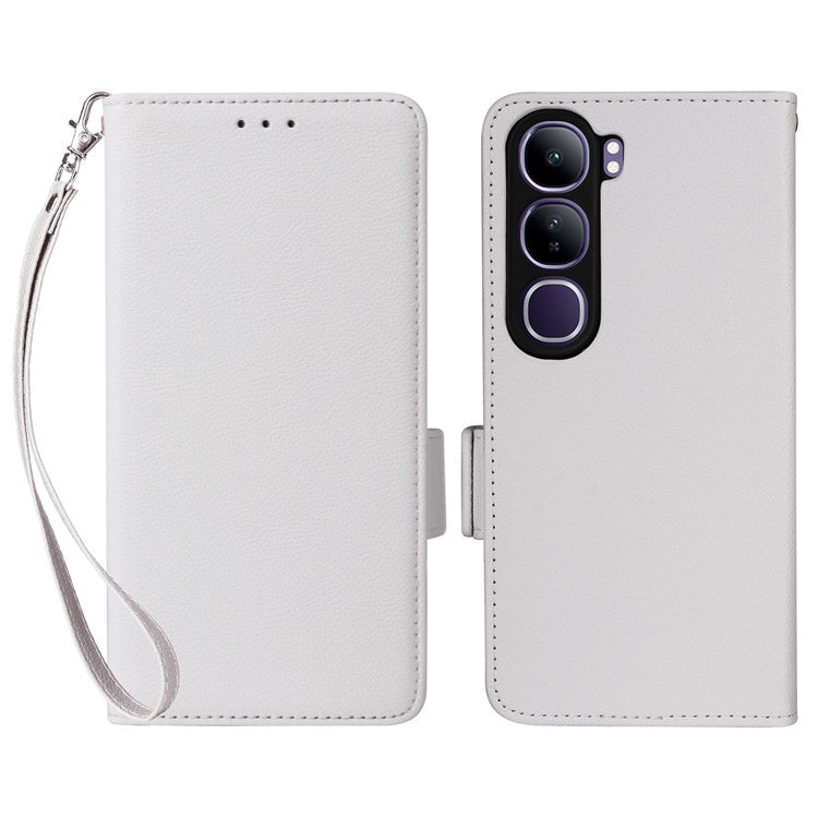 Leather Case for vivo V40 SE 5G 80W / V40 Lite (Indonesia) 4G / 5G Litchi Texture Wallet Flip Phone Cover - White