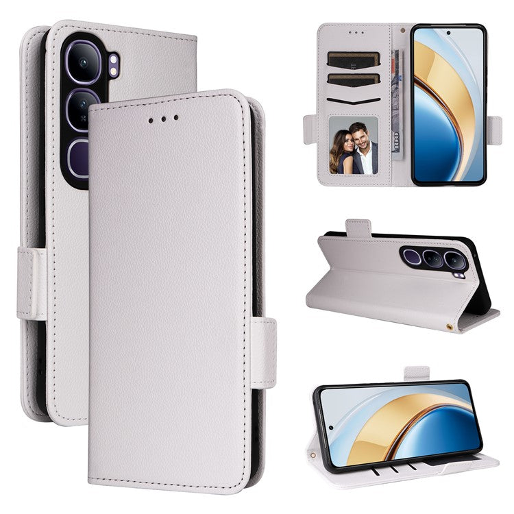 Leather Case for vivo V40 SE 5G 80W / V40 Lite (Indonesia) 4G / 5G Litchi Texture Wallet Flip Phone Cover - White