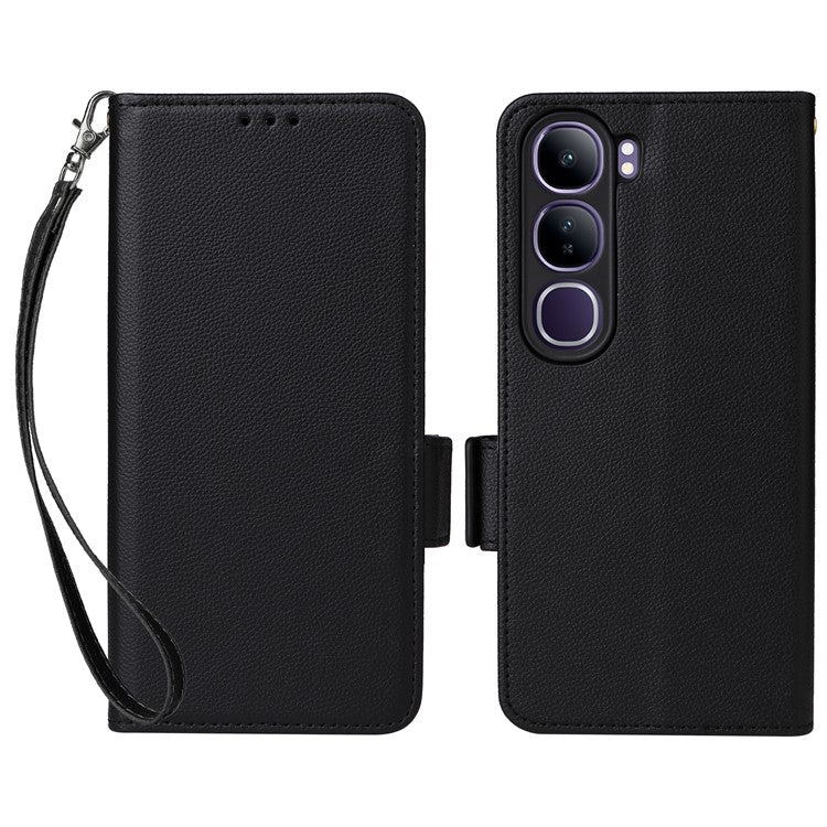 Leather Case for vivo V40 SE 5G 80W / V40 Lite (Indonesia) 4G / 5G Litchi Texture Wallet Flip Phone Cover - Black