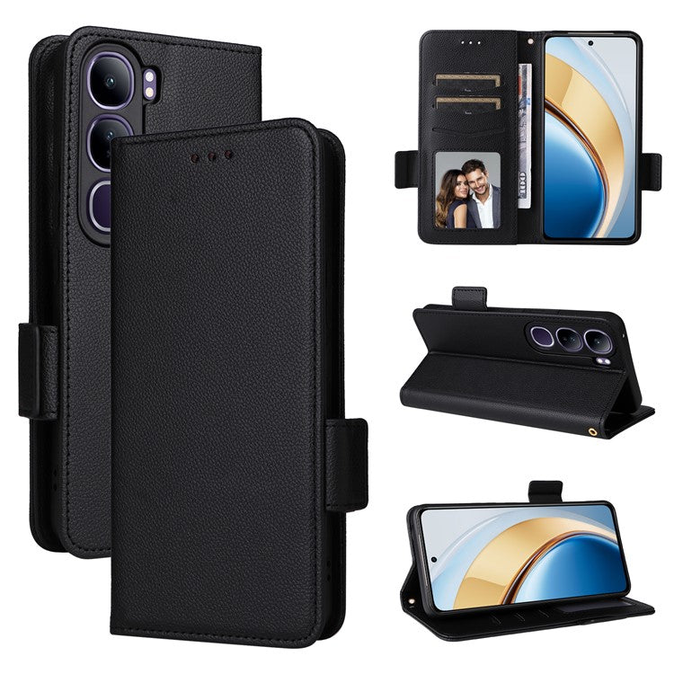 Leather Case for vivo V40 SE 5G 80W / V40 Lite (Indonesia) 4G / 5G Litchi Texture Wallet Flip Phone Cover - Black