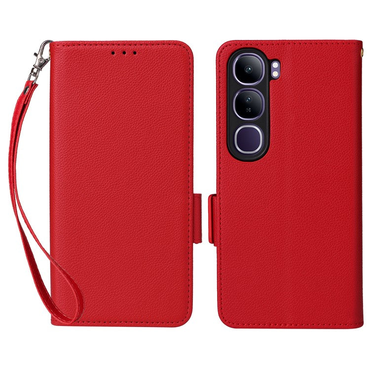 Leather Case for vivo V40 SE 5G 80W / V40 Lite (Indonesia) 4G / 5G Litchi Texture Wallet Flip Phone Cover - Red