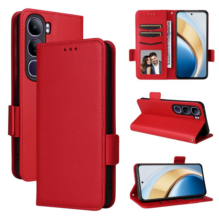 Leather Case for vivo V40 SE 5G 80W / V40 Lite (Indonesia) 4G / 5G Litchi Texture Wallet Flip Phone Cover - Red