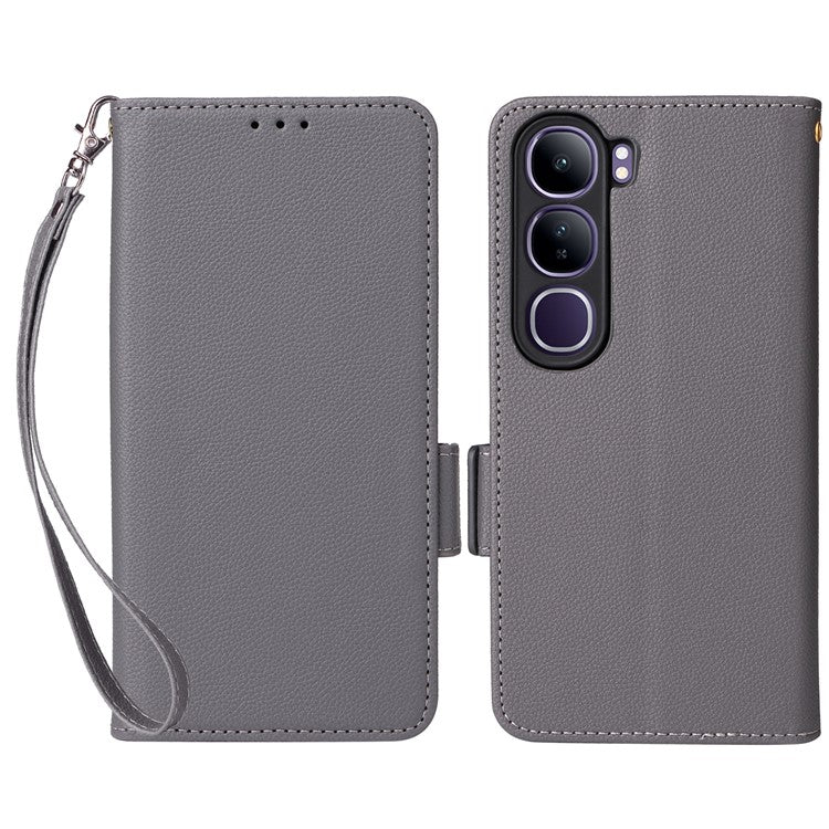 Leather Case for vivo V40 SE 5G 80W / V40 Lite (Indonesia) 4G / 5G Litchi Texture Wallet Flip Phone Cover - Grey