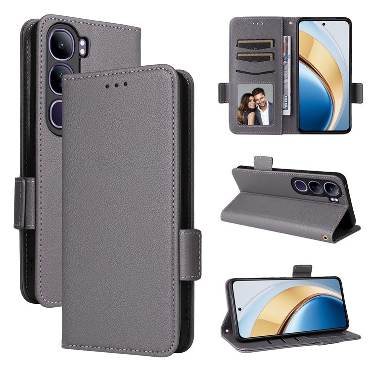 Leather Case for vivo V40 SE 5G 80W / V40 Lite (Indonesia) 4G / 5G Litchi Texture Wallet Flip Phone Cover - Grey