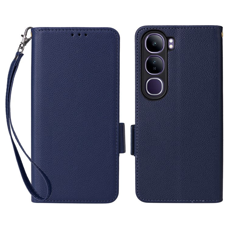 Leather Case for vivo V40 SE 5G 80W / V40 Lite (Indonesia) 4G / 5G Litchi Texture Wallet Flip Phone Cover - Dark Blue