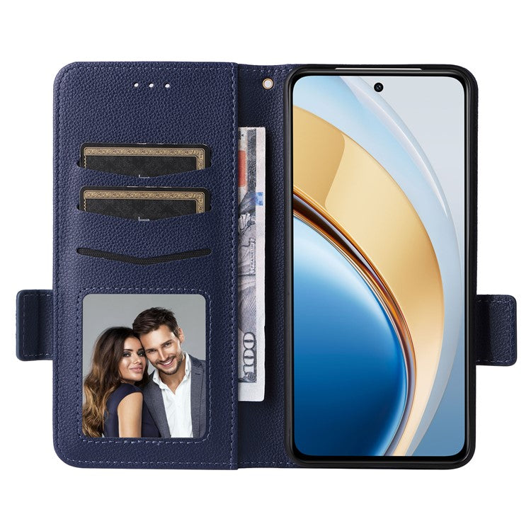 Leather Case for vivo V40 SE 5G 80W / V40 Lite (Indonesia) 4G / 5G Litchi Texture Wallet Flip Phone Cover - Dark Blue