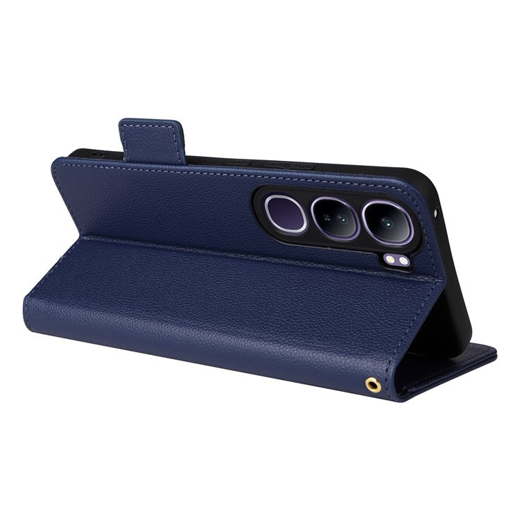 Leather Case for vivo V40 SE 5G 80W / V40 Lite (Indonesia) 4G / 5G Litchi Texture Wallet Flip Phone Cover - Dark Blue