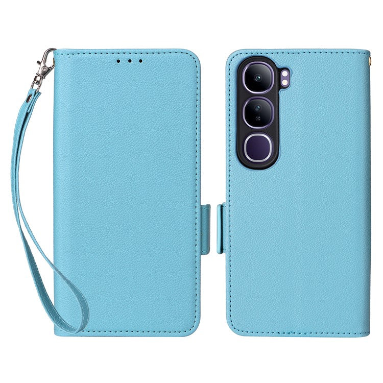 Leather Case for vivo V40 SE 5G 80W / V40 Lite (Indonesia) 4G / 5G Litchi Texture Wallet Flip Phone Cover - Baby Blue