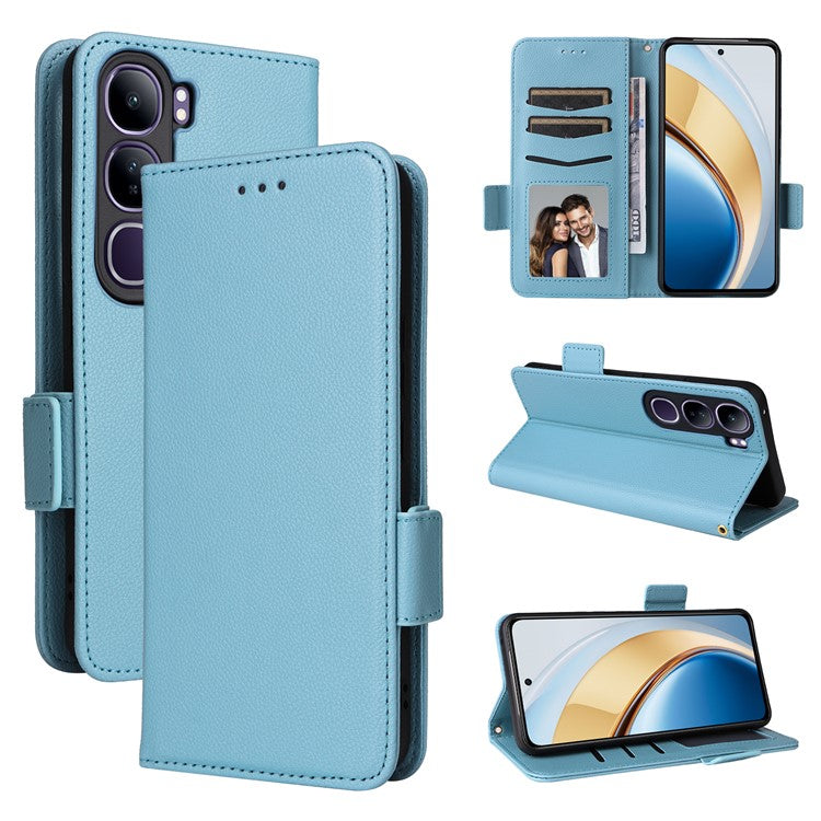 Leather Case for vivo V40 SE 5G 80W / V40 Lite (Indonesia) 4G / 5G Litchi Texture Wallet Flip Phone Cover - Baby Blue