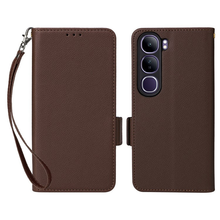 Leather Case for vivo V40 SE 5G 80W / V40 Lite (Indonesia) 4G / 5G Litchi Texture Wallet Flip Phone Cover - Brown